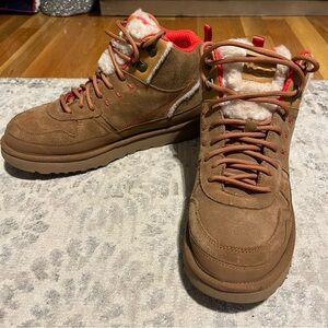 UGG Women's Brown Suede Ankle Boots with Red Accents